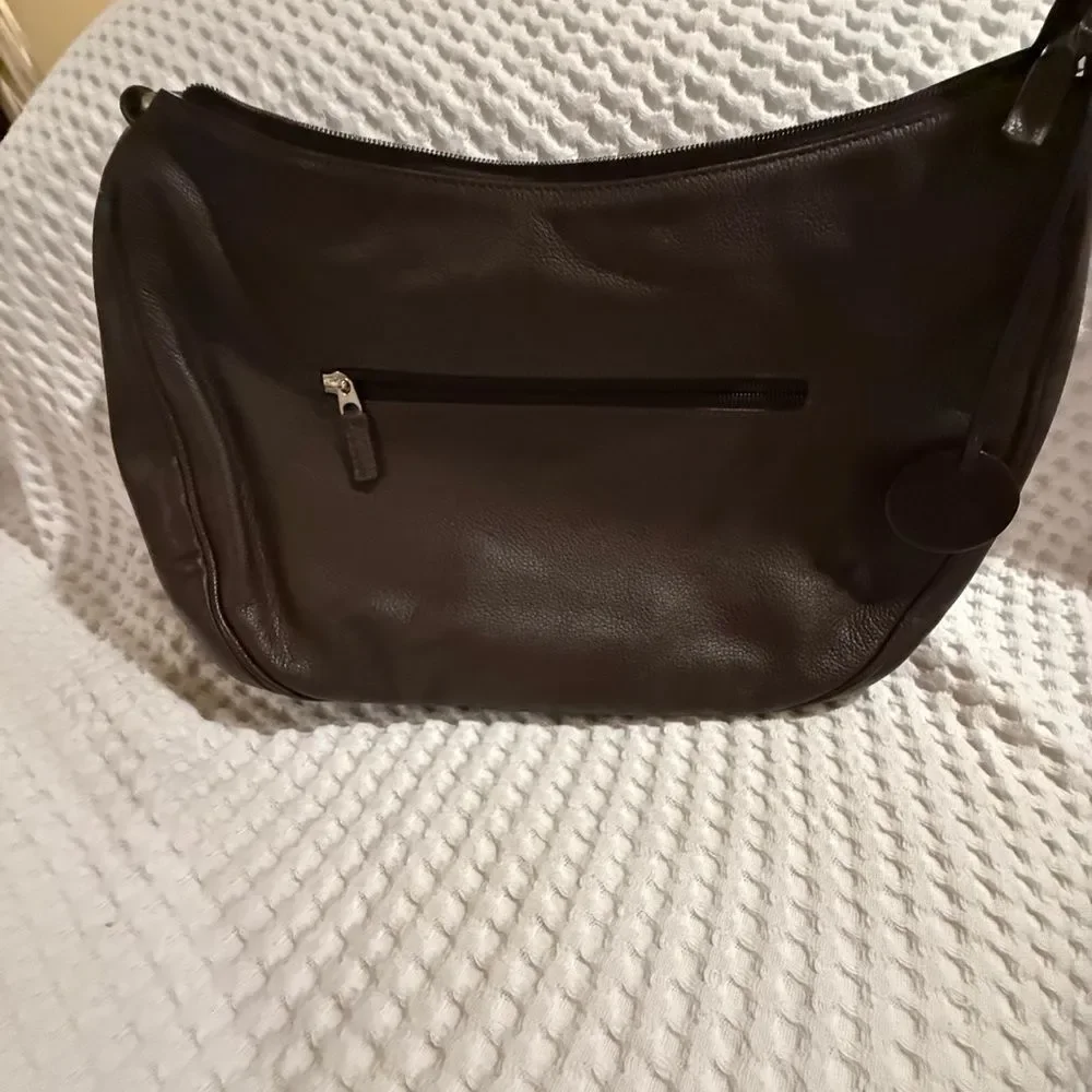 Hampton Potter Genuine Cowhide Brown Leather Shoulder Bag concealed compartment